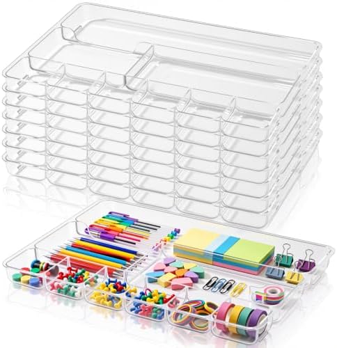Junkin 8 Pcs Desk Drawer Organizer Tray 14" x 9" x 1", Clear by Junkin