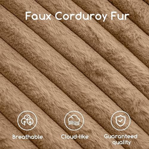 HIGOGOGO Round Stuffed Pouf Ottoman, Corduroy Poufs with High-Density Foam Filling, Furry and Fluffy Pouf Foot Stool Storage Ottoman, 20 X 15 Floor Poufs Foot Rest for Living Room, Brown - Image 5