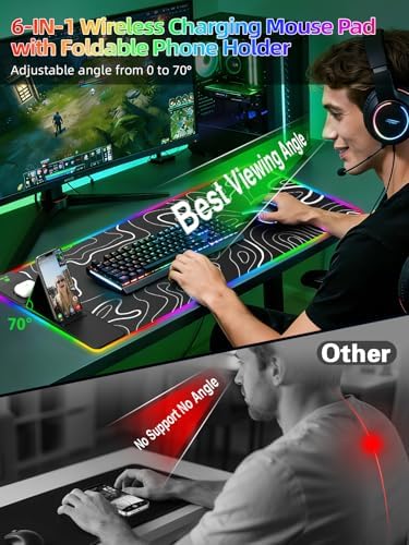 Mouse Pad with Foldable Phone Holder & Wireless Charger, XXL RGB Gaming Mousepad 31.5"x15.8" Large Desk Mat for Keyboard, 11 Colors 5 Modes - Image 2