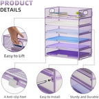 Marbrasse 2 Pack Desk Organizer with Handle, 6 Tier Paper Letter Tray, Mesh Desk File Organizer for Office, School and Home - Purple - Image 2