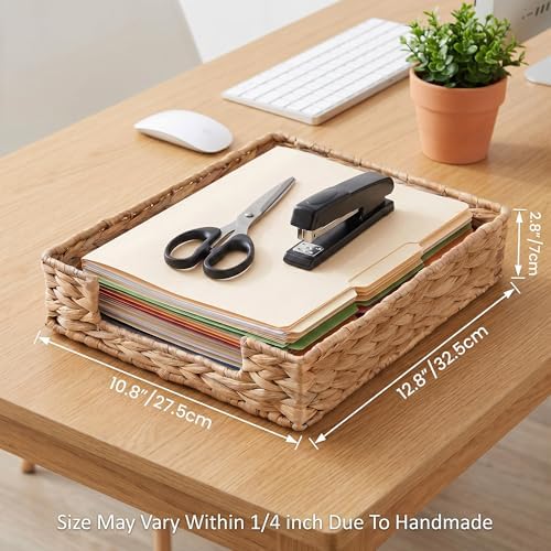 Set of 2 Letter Tray Water Hyacinth,Desk Organizer for Office Supplies - Image 2