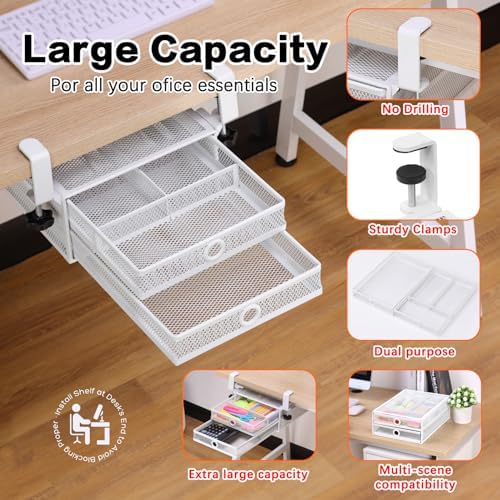 ROSYLINE Under Desk & Desktop Drawer Organizer, 2-Tier Big Capacity - Image 4