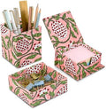Ridhi Strawberry Pink Block Print Office Desk Organizer Pen & Note Holder by Ridhi