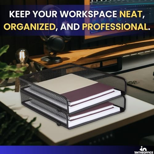1InTheOffice Letter Trays for Desk Stackable, Front-Load Mesh Desk Tray Organizer, Black, 2 Pack - Image 7