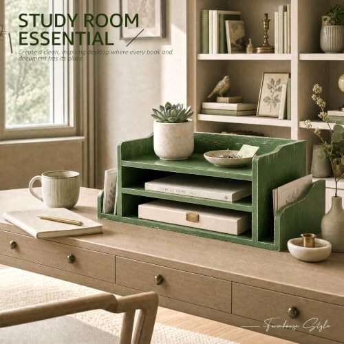 Wood Desk Organizer: File Organizer for Office Desk & Study, Green - Image 3