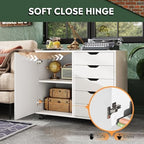 5-Drawer Wood Drawer Cabinet, Office Storage Cabinet with Adjustable Shelf & Wheels, Printer Stand for Home Office, White, 15.7" D x 30.7" W x 25.4" H - Image 7