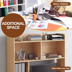 Cinnvoice Natural Desktop Bookshelf Countertop Storage Hutch with Drawer for Computer Desk 5-Tier Display Rack Multipurpose Wood Desktop Hutch Storage Organize for College Dorm Home Office Supply - Image 6