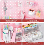 Comix Desk Organizer with 2 Drawer, Pink 360° Rotating Pen Holder for Desk - Image 4