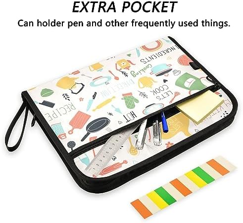 13 Pockets Expanding File Folder with Zipper Closure, Kitchen Icon Sets Recipe Accordion File Folder with Sticky Labels, Letter Size A4 Papers Expandable File Document Organizer - Image 2