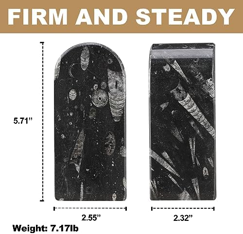 Koville Moroccan Natural Marble Bookends for Shelves, Decorative Book Ends, 7lbs Heavy-Duty Marble Book Holders, Bookshelf Apartment Decor for Normal Books/CD/Video Games(Black Fossil) - Image 2