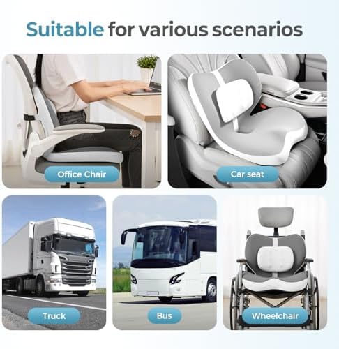 FLORICH 2 in1 Truck Seat Cushion and Lumbar Support Pillow Memory Foam Car Seat Cushion with Adjustable Strap for Truck Driver Long Drives, Fits Semi Truck Seat,Car,Office&Gaming Chair(Grey) - Image 5