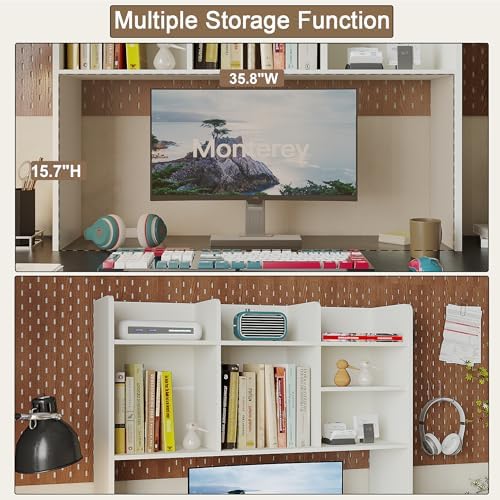 ChooChoo Desk Hutch Dorm with LED Lights, Desktop Bookshelf with 7 Shelves - Image 4