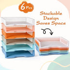 ZZYFGH 6 Pack in Trays for Teachers, Plastic Classroom Paper Organizers, Colorful Storage Baskets for Office, Stackable Office Desktop Document Paper Storage(13.4 * 9.5 * 2.7in) - Image 3