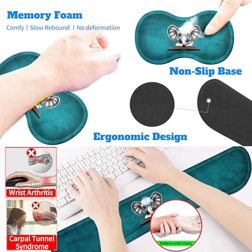 4-Piece Extended Large Mouse Pad Set for Women Men with Elephant Design Includes 35.4 x 15.7 XXL Large Mouse Pad Keyboard Wrist Rest Mouse Wrist Support and Coaster for Office Home - Image 6