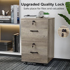 VINGLI 2 Drawer File Cabinet with Lock, Wood Rustic Gray Filing Cabinet for Letter Size File Folders with Tabs, Under Desk Rolling File Cabinets for Home Office, Mobile File Organization Printer Stand - Image 5