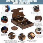 Wood Phone Docking Station for up to 3 Phones, Samsung Galaxy Watch Compatible Nightstand Organizer with Drawer for Valuables for Men & Women, Holds Phones, Tablets, Keys, Rings, Glasses, Watches, EDC - Image 2