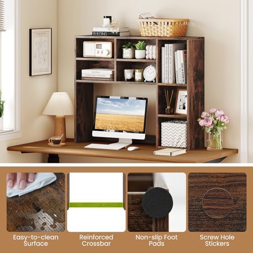 Desk Hutch, Desktop Organizer with 7 Cubes & 3 Adjustable Shelves, 3 Tier Wooden Display Rack, 37” Counter Top Bookshelf for Dorm, College, Home Office, Hutch Top Only - Image 7