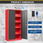 Fesbos Metal Storage Cabinet-72” Tall Steel File Cabinets with Lockable Doors and Adjustable Shelves-Black&Red Steel Storage Cabinet for Kitchen, Office, Garage - Image 3