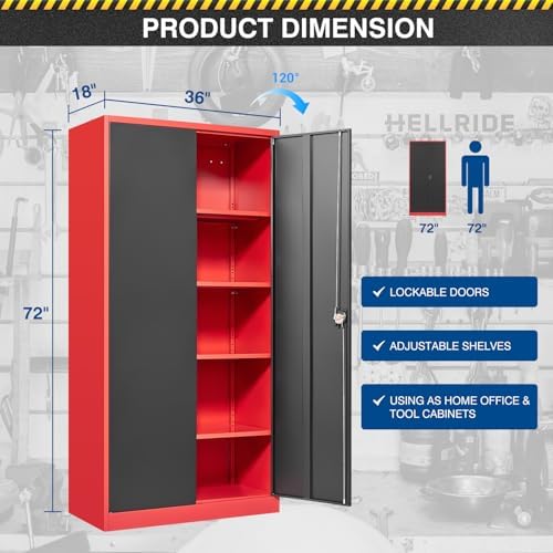 Fesbos Metal Storage Cabinet-72” Tall Steel File Cabinets with Lockable Doors and Adjustable Shelves-Black&Red Steel Storage Cabinet for Kitchen, Office, Garage - Image 3