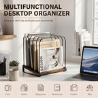 2 Pcs 5 Section Inclined Vertical Desk File Organizer Metal Frame Wood Base - Image 5