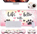 Keyboard Wrist Rest+Mouse Wrist Pad+Desk Pad Set,Memory Foam Ergonomic Easy Typing Pain Relief for Computer Laptop Office Home - Glitter Dog Paw Prints by DSRGRGFDJ