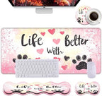 Keyboard Wrist Rest+Mouse Wrist Pad+Desk Pad Set,Memory Foam Ergonomic Easy Typing Pain Relief for Computer Laptop Office Home - Glitter Dog Paw Prints by DSRGRGFDJ