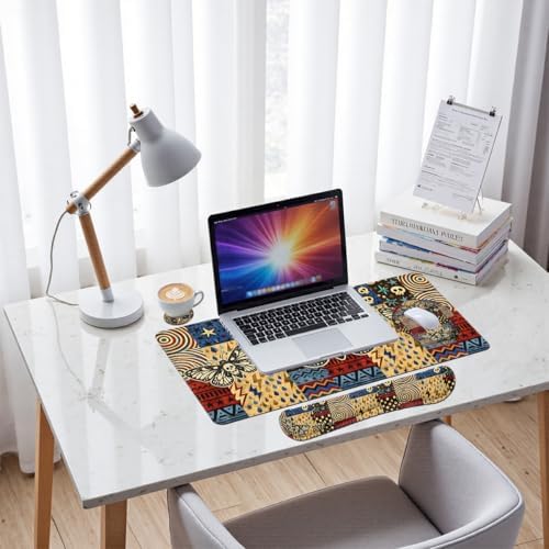 Skull Butterfly Desk Mat Set Vintage Patchwork Large Mouse Pad with Wrist Rest 4in1 Desk Mat for Desktop Ergonomic Computer Desk Arm Wrist Anti-Slip Computer Ergonomic Mouse Pad Home Office Gaming - Image 7