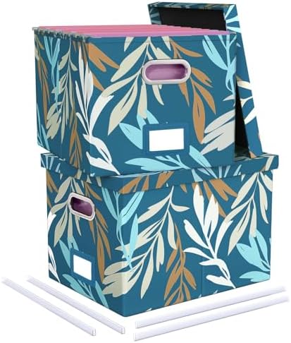 Oterri 2 Pack File Storage Organizer, Document Organizer, Portable File Box with Lid, Fit for Letter/Legal File Folder Storage,Leaf Blue-Box only by Oterri
