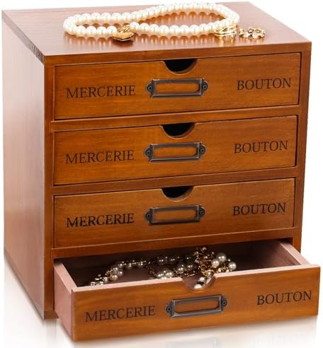 Wesiti Wooden Desk Organizer, 4 Drawers, Vintage Makeup Cabinet, Brown by Unteilti