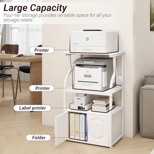 Natwind 4 -Tier Rolling Printer Stand with Power Outlet,23.6"x15.8",White - Image 3