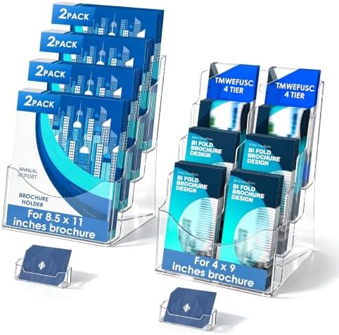 2 Pack 4 Tier Brochure Holder 8.5x11 inch Removable Divider Brochure Stand by Unknown