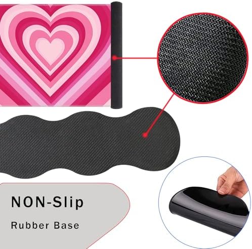 Mouse Pad,Large Pink Desk Mat, 4in1 XXL Mousepad + Keyboard Wrist Rest+Mouse Wrist Rest+Coaster Set with Ergonomic Desk Pad for Home Office Table Computer-Heart Pink - Image 3