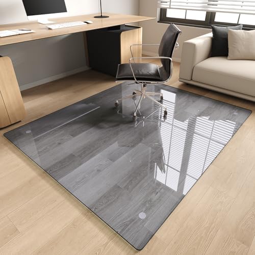 Tempered Glass Chair Mat for Carpet, 46"x55" Grey Floor Mat by MYSUNORIA