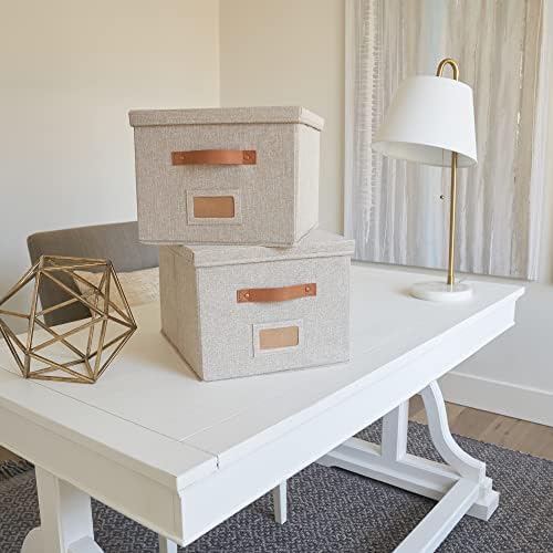 Decorative File Organizer Box Set of 2 - Collapsible Linen Filing Cabinets - Image 3