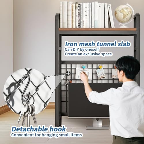 Desk Shelf Bookcase 1-Tier Metal Desktop Bookshelf Hutch with Grid Panel and DIY design possible Multipurpose Storage Organizer Display Rack for Dorm Office Home Computer Desk(Black 29.5"×7.9"×38.6") - Image 4