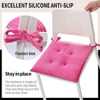 Office Stacking Chair Cushions 4 Pack, Corduroy High Density Foam Kitchen Seat Cushions with Ties, Square 17" x 17" Indoor Non-Slip Dining Chair Pads, Pink, 4pcs - Image 5