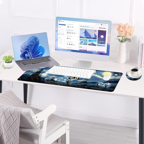 Large Keyboard Mouse Pad Set, Extended Mouse Pad+Keyboard Wrist Rest Support, Memory Foam Ergonomic Easy Typing, 4Pcs (31.5×11.8 in) Desk Pad Set for Office Home,Starry Night Cat - Image 3