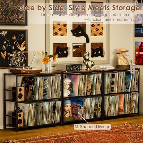 Sonyabecca Record Player Stand with 4 Adjustable Dividers, Vinyl Record Storage Up to 300+ Albums, 3-Tier Vinyl Storage Holder with Open Wooden Desktop for Living Room, Bedroom - Image 3