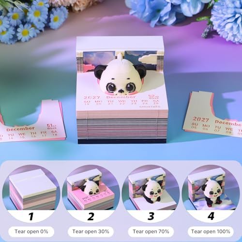 3d Calendar 2027,Hand Tear DIY Art 3d Calendar,Perfect Combination Of Artistic And Practical Design With Lights,Suitable For Note Taking,Decorative Ornaments,Holiday Gifts (panda) - Image 4