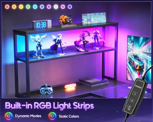 Coleshome L Shaped Gaming Desk with Hutch & LED Light - Image 4