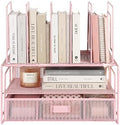 BLU MONACO | Pink Desk Organizer with Drawer | Wire Mesh Desk Organizer File Sorter | Metal Desktop Storage for Office Workspace by Blu_Monaco
