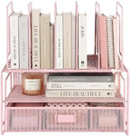 BLU MONACO | Pink Desk Organizer with Drawer | Wire Mesh Desk Organizer File Sorter | Metal Desktop Storage for Office Workspace by Blu_Monaco