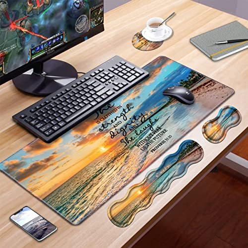 Ergonomic Keyboard Wrist Rest & Mouse Pad Wrist Rest Set, Large XXL Gaming Desk Mat 31.5"x 11.8", Non-Slip Base, Memory Foam, Easy Typing Pain Relief for Office & Home, Bible Verses Proverbs 31:25 - Image 7