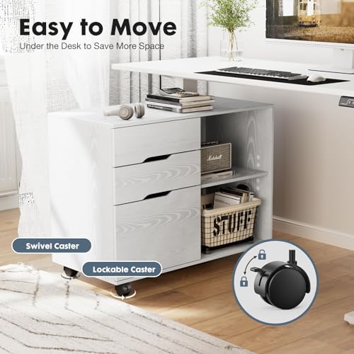 DUMOS 3-Drawer Rolling File Cabinet, Wooden Printer Stand with Storage - Image 6