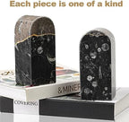 Koville Moroccan Natural Marble Bookends for Shelves, Decorative Book Ends, 7lbs Heavy-Duty Marble Book Holders, Bookshelf Apartment Decor for Normal Books/CD/Video Games(Black Fossil) - Image 6
