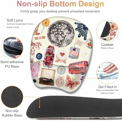 Beige Mouse Pad with Wrist Support 4 in1 Set, XXL Big Game Mousepad + Keyboard Wrist Rest + Mouse Wrist Rest Pad +Coaster Gaming Mat for Home Office Work Computer I Cute Design Stickers - Image 4