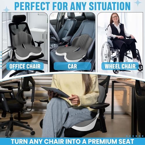 Large Memory Foam Seat Cushion Lumbar Support Pillow for Sciatica & Tailbone Pressure Relief Coccyx Pad for Office Chair, Car,Wheelchair,Home,Office - Image 5