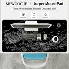 MEWOOCUE® Large Gaming Mouse Pad for Computer,Black Japanese Sea Wave Anime Mouse Mat,Long XXL Waterproof Keyboard Pads,Big Non-Slip Mouse Pads for Game Office Home（47.2 x 23.6 in） - Image 4