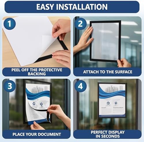 12 Pack Magnetic Sign Holder 11 x 17 with Adhesive Back - Magnetics Poster Frame & Magnetic Paper Holder - Reusable Adhesive Frames 11x17 - Magnet Frame for Wall Windows - Magnet Document Holders - Image 6