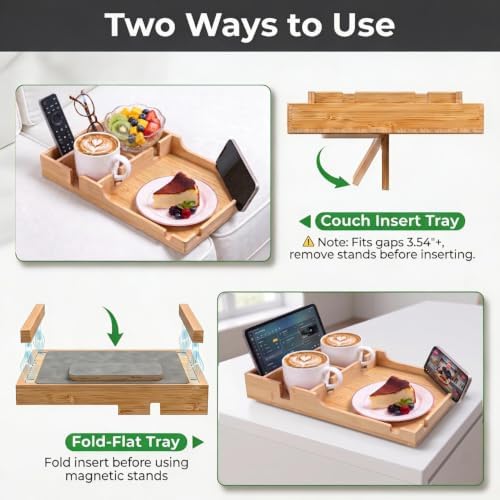 Couch Tray Insert with 2 Cup Holders, 2-in-1 Bamboo Insert & Flat Sofa Organizer, Fits Sectionals or Ottomans for Drinks, Snacks and Remotes, 15.35" x 9.84" - Image 3
